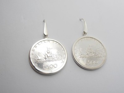 Cozzi Gioielli Sterling Silver 925 Drop Earrings With 500 Lire ''Tre Caravelle''