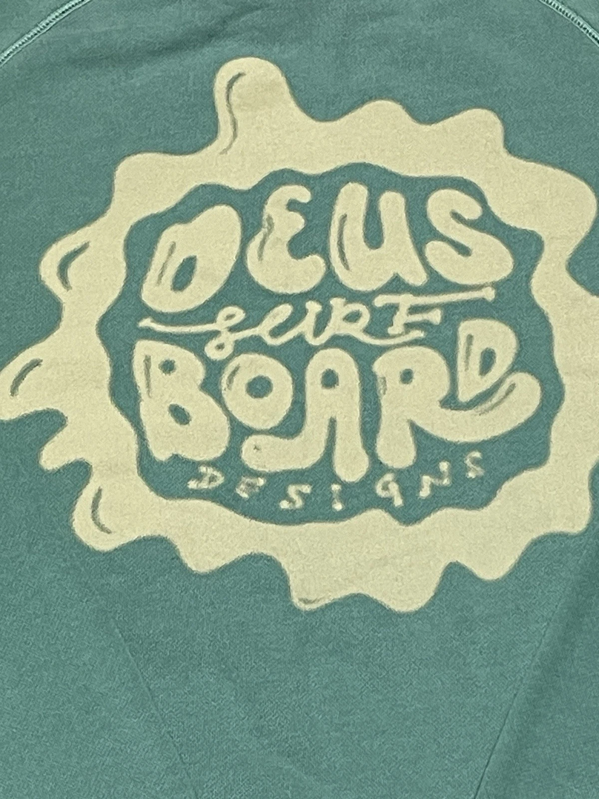 Deus Ex Machina Sweatshirt Mens Medium Green Surf Board Designs Crewneck Raglan - product detail image 5