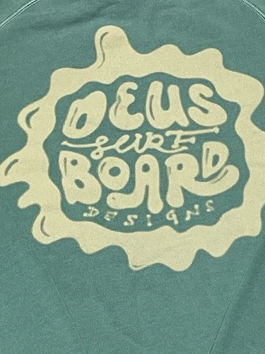 Deus Ex Machina Sweatshirt Mens Medium Green Surf Board Designs Crewneck Raglan image 5