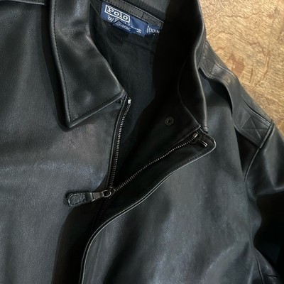 Vintage Polo Ralph Lauren Leather Bomber Jacket Black A2 Style XXL