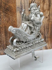 Trimm Setters Stocking Holder Silver Santa In Sleigh Distressed Pewter Look