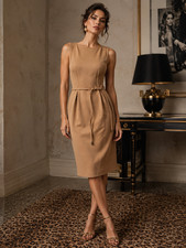 NEW Vintage DOLCE & GABBANA Sheath Knee Length Dress 44 8 Camel Self Tie