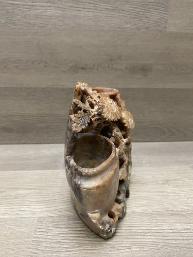 Pietra ollare intagliata asiatica vintage con riempimento (3) vaso scultura - Foto 3 di 21