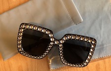 Oversized Black Bling Shiny Groove Sunglasses With Gray Leather Case  Cloth New