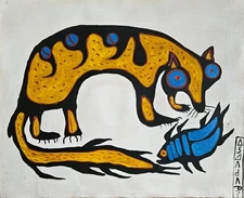 Morrisseau Signed Indigenous Canadian Art Oil Painting – Vintage Art