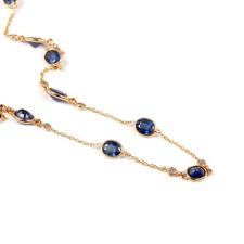 Natural Blue Sapphire Gemstone 925 Silver Chain Necklace Gold Plated Jewelry NEW