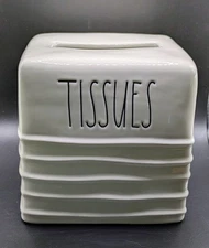 Rae Dunn Artisan Collection Magenta White Tissue Box Ribbed Heavy New Tag Worn