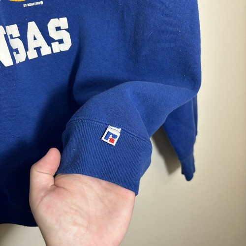 Vintage Kansas University Jayhawks Russell Athletic Sweatshirt Mens L Blue 90s - Picture 2 of 6