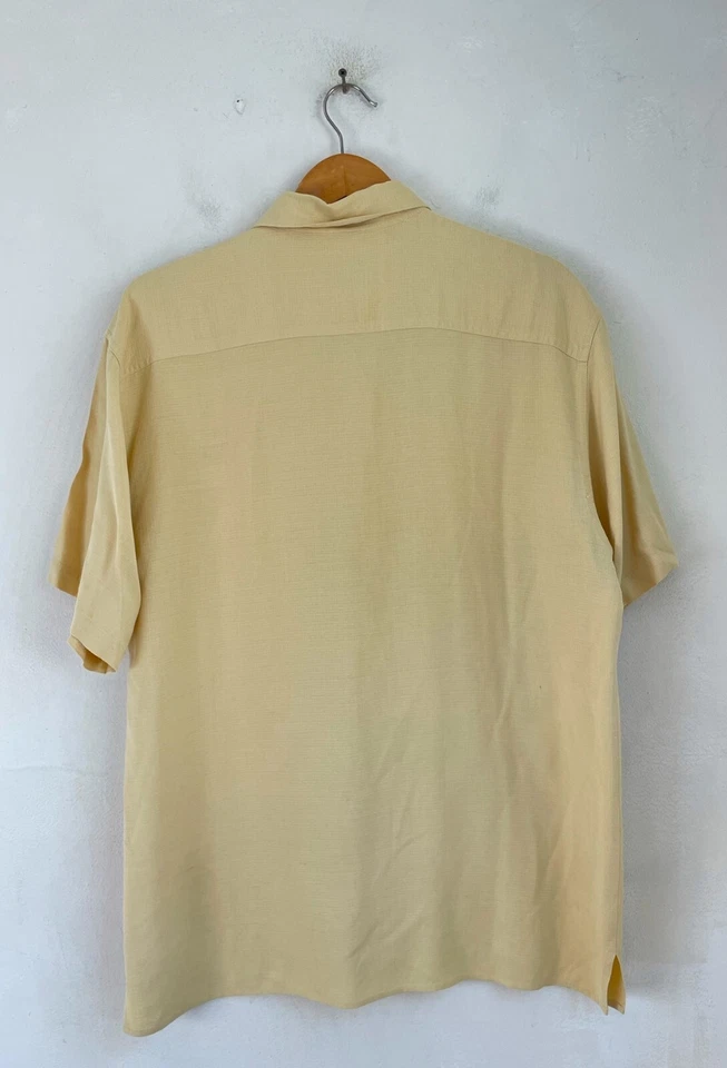 Camisa Bill Blass de seda amarilla manga corta para hombre talla XL Foto 3 de 3