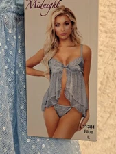 Seven Til Midnight- 2 piece BLUE Lace Underwire Lingerie Sz L NWT