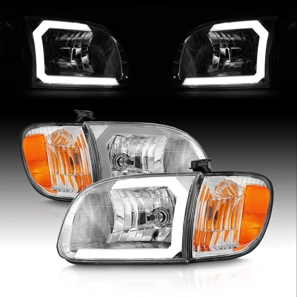 Faros LED cromados barra C para Toyota Tundra 2000-2004 cabina regular y de acceso Foto 2 de 4