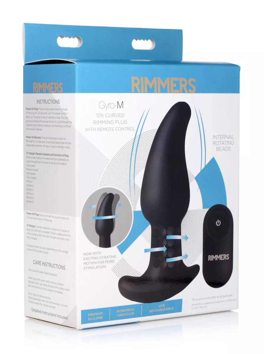 Rimmers Gyro-M Curved Rimming Plug w Remote Control Black - Anal P-Spot  Vibrator | eBay