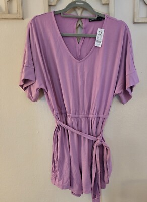 NWT NY&C New York & Co Romper Small Womens. Purple. Pockets & Belt.
