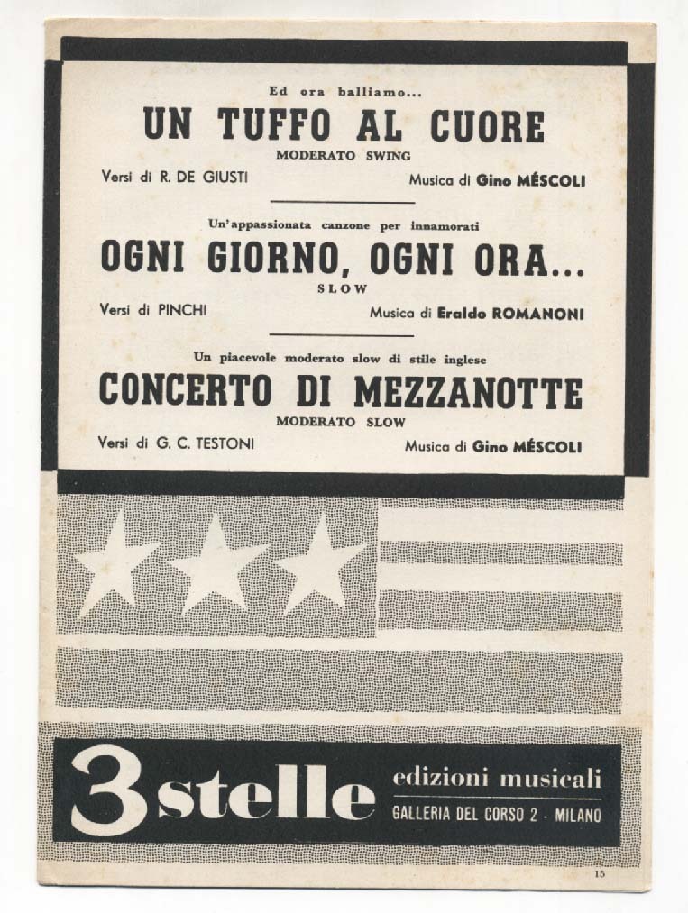 Spartito UN TUFFO AL CUORE Gino Mescoli CONCERTO DI MEZZANOTTE 1957 Romanoni
