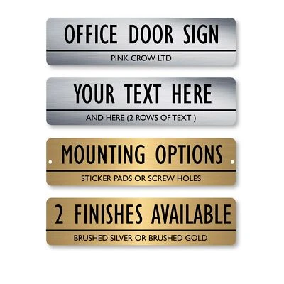PINKCROW Personalised Metal Door Sign Office Home Business Any Text SILVER GOLD Plaque