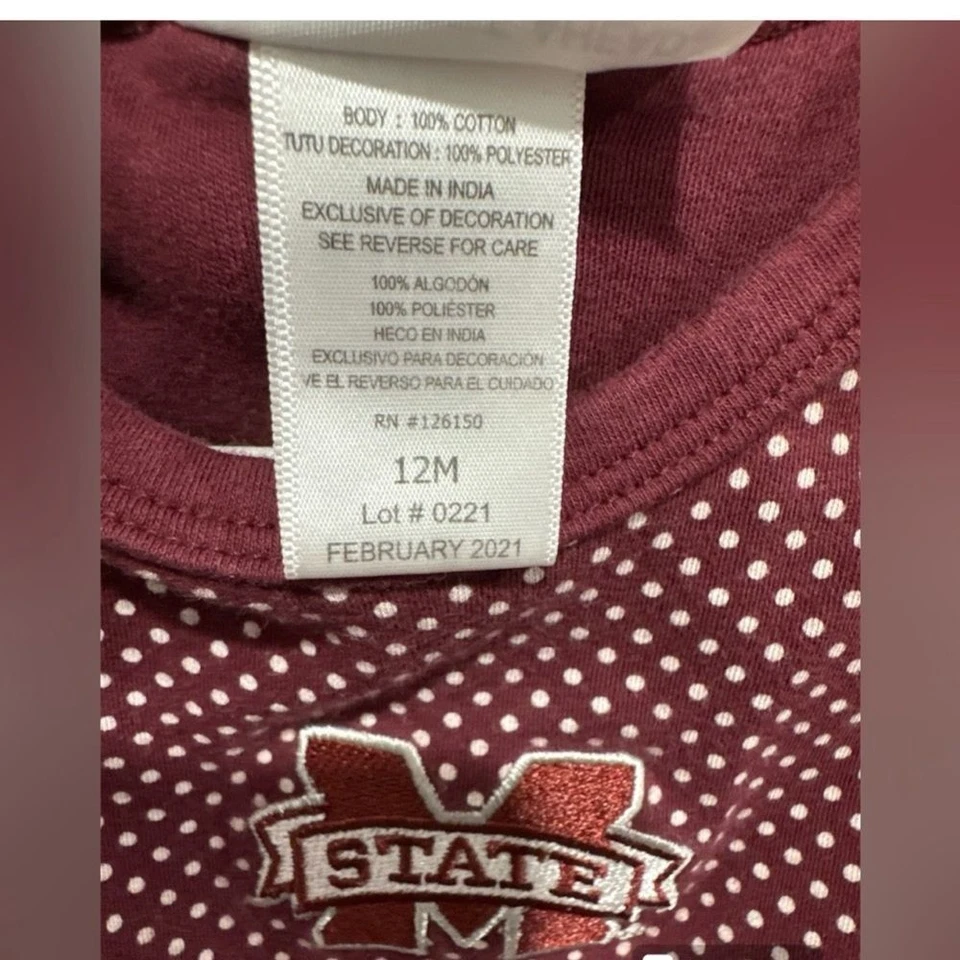 Tutú Two Feet Ahead Mississippi State de una pieza talla 12 M 100 % algodón a lunares Foto 4 de 4