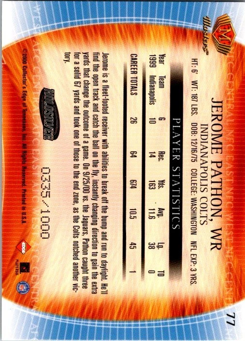 2000 Collector's Edge Masters #77 Jerome Pathon HoloSilver #/1000 - Image 2 of 2