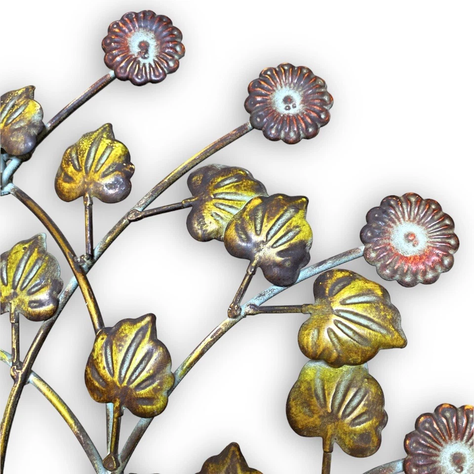 Arte de pared de metal 3D flores rústicas florero decoración escultura toscana Foto 2 de 3