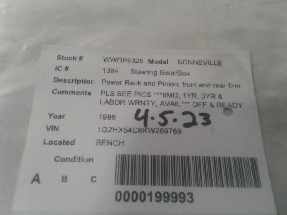 Used Rack and Pinion Assembly fits: 1989 Pontiac Bonneville Power Rack and Pinio - Image 4 of 4