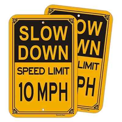 2-Pack Slow Down - Speed Limit 10 MPH Signs, Large Yellow 12''x18'' 10MPH-2