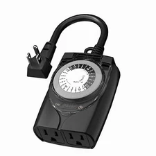 Outdoor Timer Outlet Waterproof, 24 Hour Mechanical Light Timers for Electrical