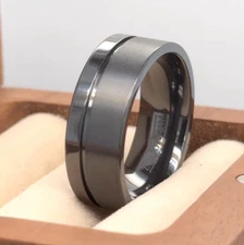 Black Zirconium Proposal Band Gift For Girlfriend Pip Cut Brushed Polished Ring