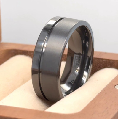 Gray Zirconium Elegant Band Unique Pip Cut Brushed Ring For Valentine Gifts