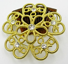 VTG MODERN COMB HAIR JEWELRY BROWN CLEAR RHINESTONE GOLD tone FLOWER LADY GIRL