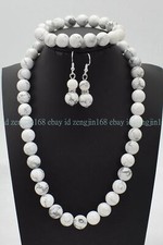6/8/10/12mm Natural White Turquoise Round Beads Necklace Bracelet Earrings Set