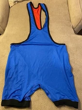 Men's Vintage Low Cut Reversible Wrestling Singlet Spandex Blue Red 2XL