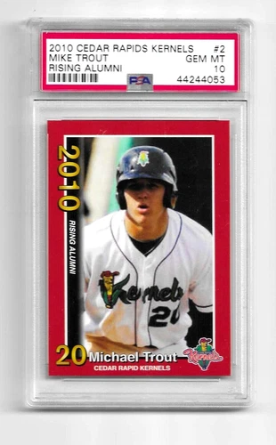 2010 CEDAR RAPIDS KERNELS BASEBALL CARD #2 MIKE TROUT RC PSA 10 RISING ALUMNI