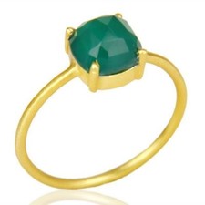 Green Onyx Prong Set Gemstone 925 Silver Gold Plated Rings Women's Jewelry