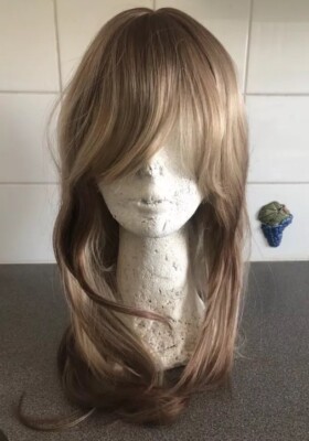 Wunderschöne elegante blonde braune ombre gerade Perücke mit Pony