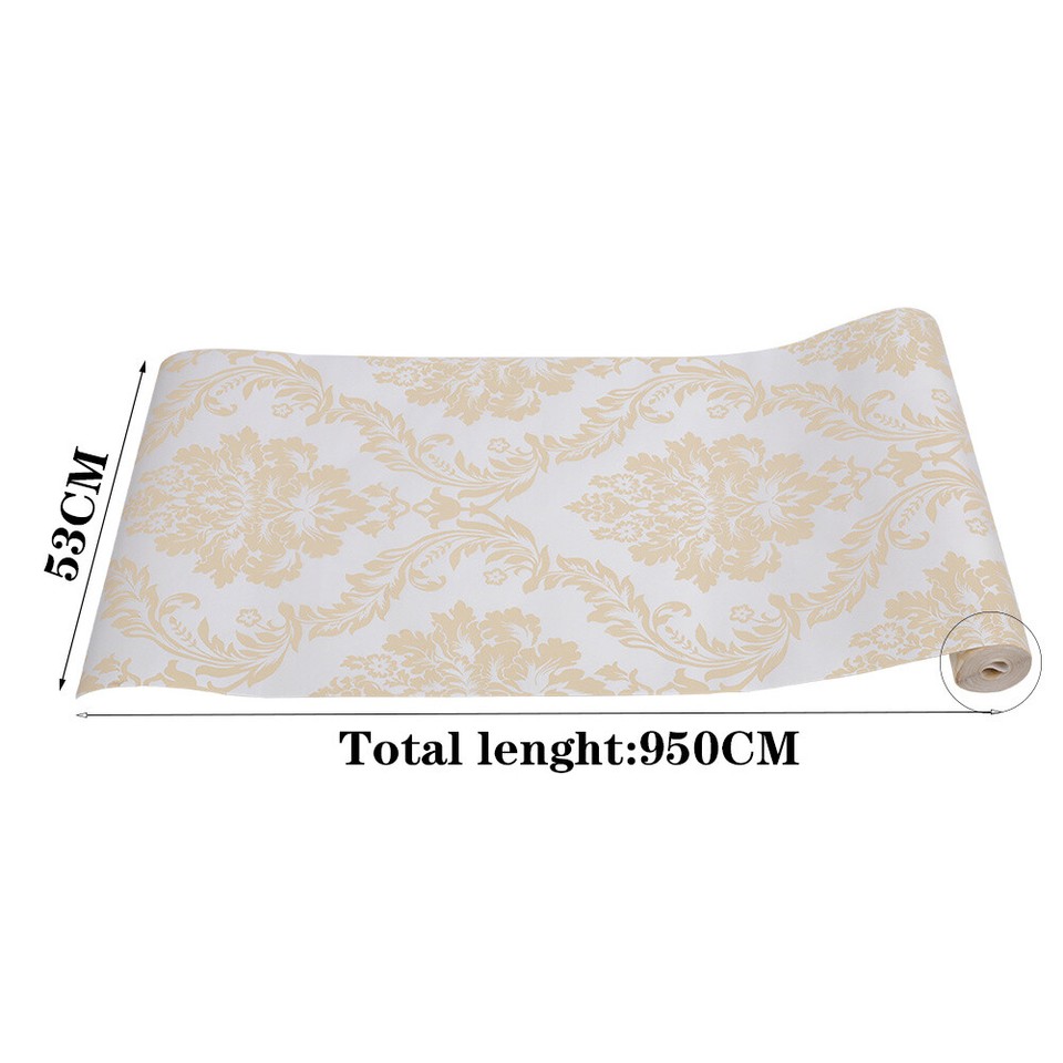 10m European Gold Damask Embossed Wallpaper Roll - Non-woven, Textured With Glitter, Peelable
