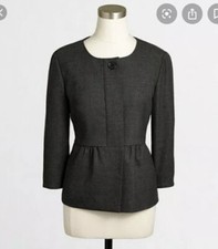 NWT 168 J.Crew 2 Gray Wool Pleated Peplum 3/4 Sleeve Suiting Blazer Jacket