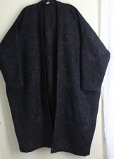 New Eskandar Sz 1 Amazing Midnight Black Floral 43"l Quilted Kimono Coat Jacket