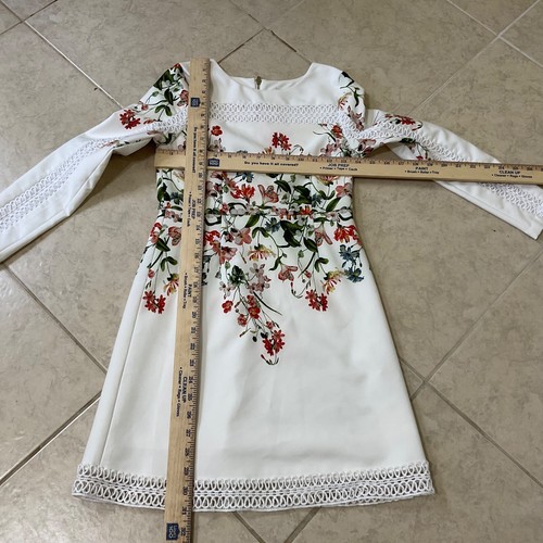 GB Girls dress size 12 special occasion white floral long sleeve Lined zip back - Picture 6 of 11
