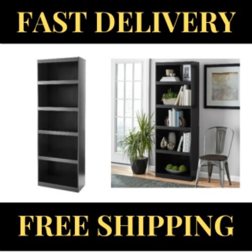 Framed 5-Shelf Bookcase 71" Tall Adjustable Wood Storage She