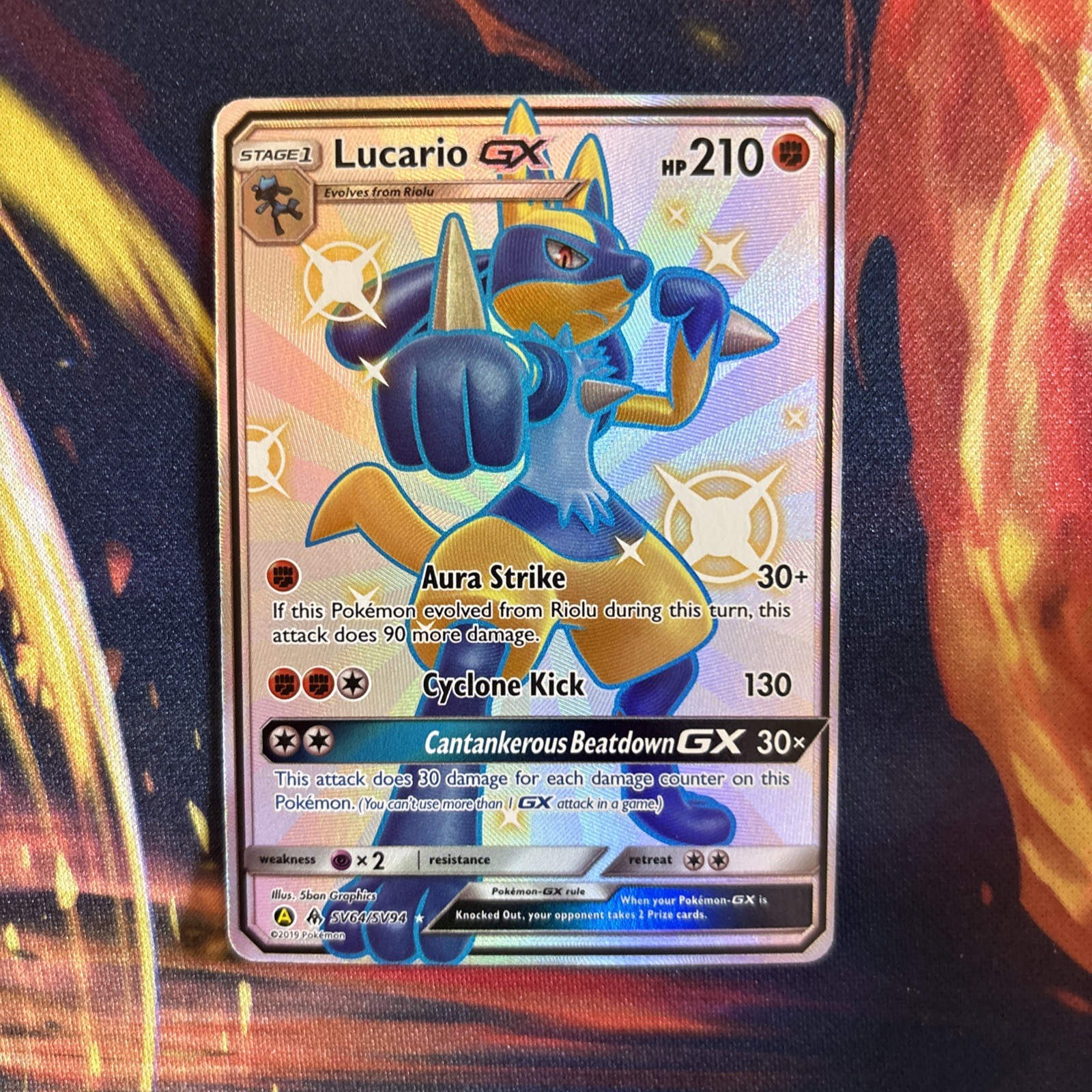 Lucario GX SV64/SV94 Hidden Fates Full Art Shiny Sun Moon Pokemon Near Mint