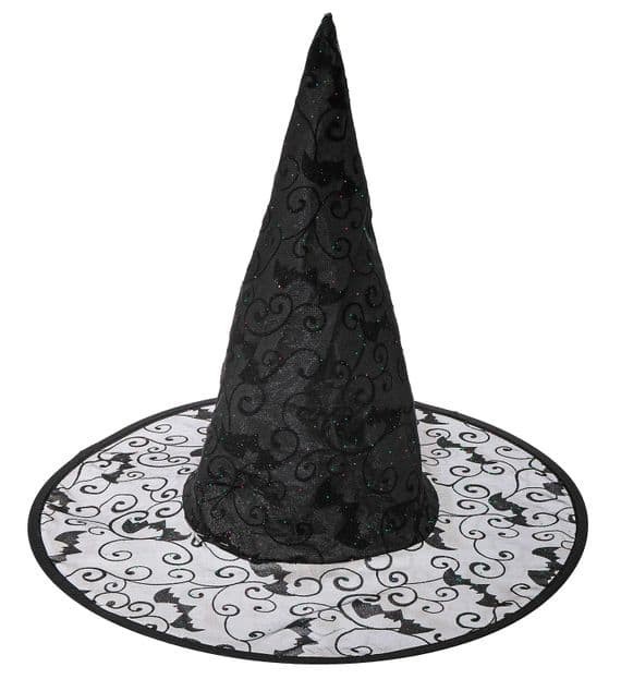 Halloween Black Witch Hat with Bats Fancy Dress Costume Hat