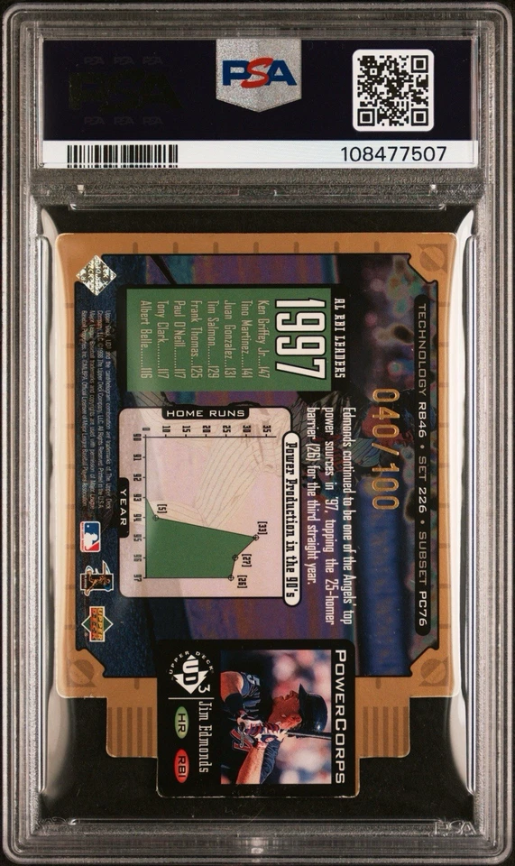 1998 Upper Deck UD3 - Jim Edmonds #226 штампованная /100 - Изображение 2 из 3