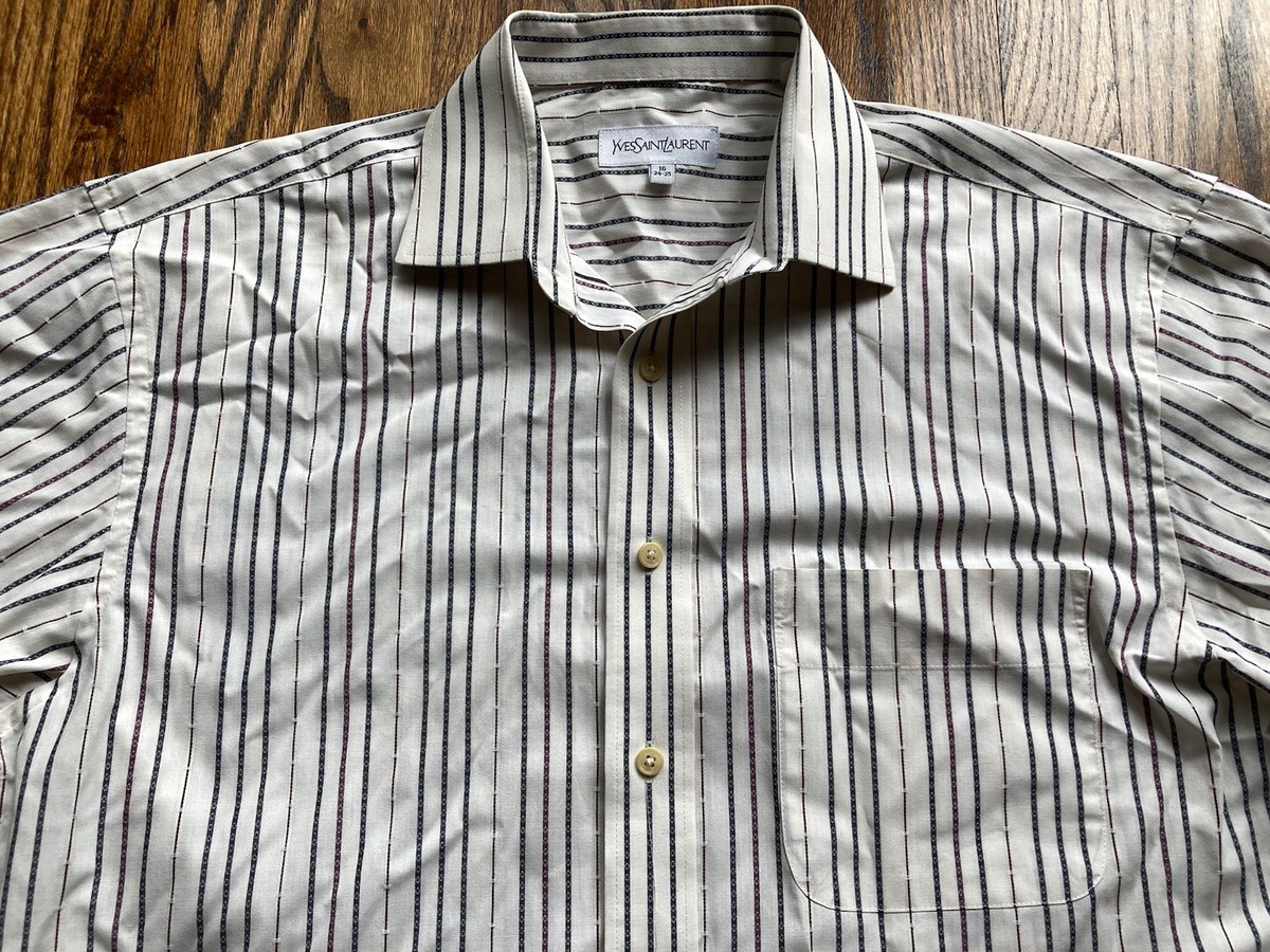 Yves Saint Laurent 長袖シャツ 16 (34-35) Yves Saint Laurent Dress Shirt Mens Size 16 34/35 Striped Long