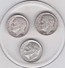 3  x  Roosevelt   Dimes  (90% Silver)  Sharp  (1953 P, 1957 P, & 1964 D)  Coins