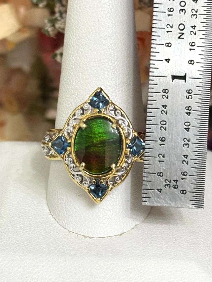 Anillo de cóctel Michael Valitutti ammolita y topacio azul de plata de ley talla 11 Foto 2 de 4