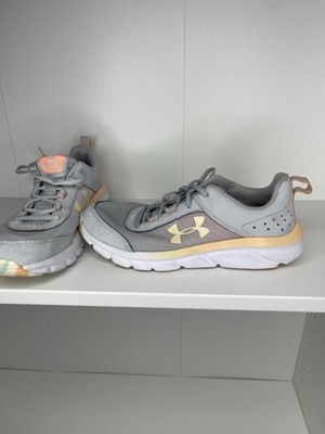 Under Armour Kids Unisex Gray Peach Mesh Athletic Sneakers Lace Up