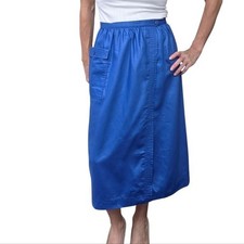 Vintage 60s 70s Blue Cotton Midi Skirt High Waist A Line Mod Retro 12
