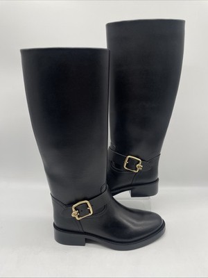 Damen Coach Madeline hohe schwarze Lederstiefel mit Schnallen UK 4 EU 36,5 NEU