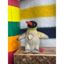Vintage 1960s Peggy Steiff 5" Penguin with Original Name Tag and Button in Ear