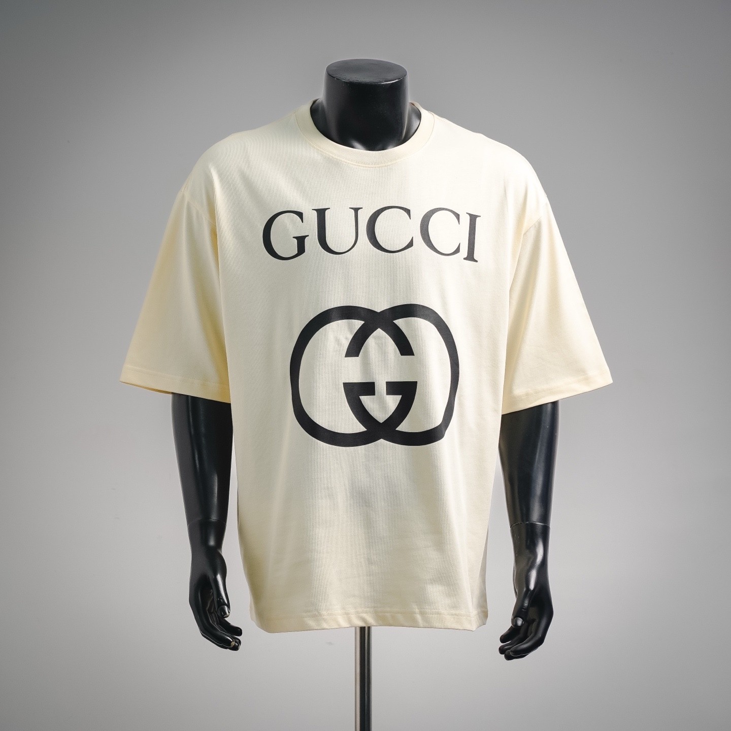 Gucci T-shirt uomo oversize logo avorio/crema cotone manica corta