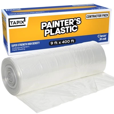 TAPIX Painter's Plastic Film, 400' Length x 9' Width High, High Density Painters Pl...